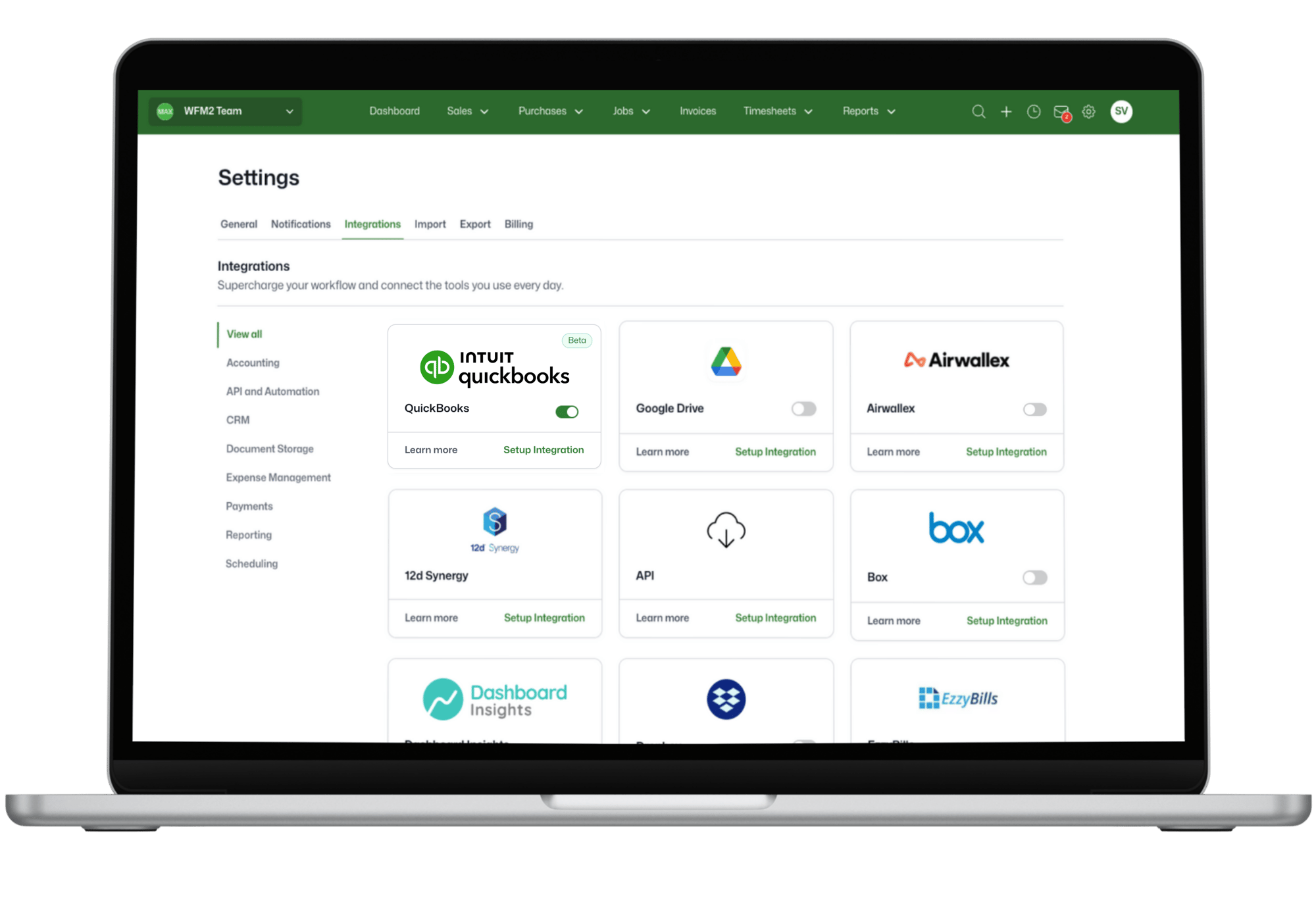 QuickBooks integration prod mock up