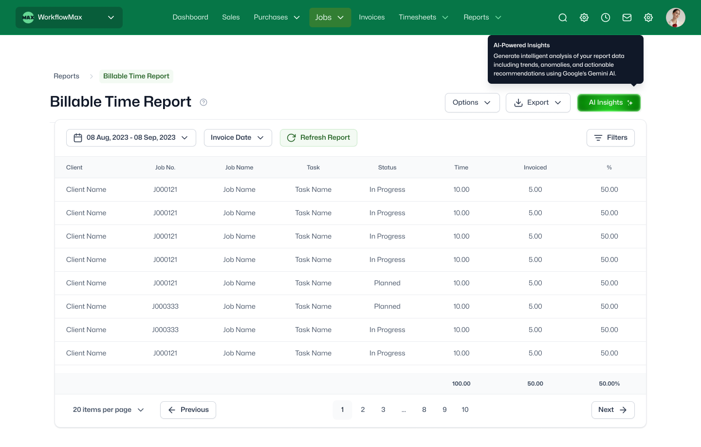 Report table layout - Standard - refresh